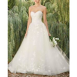 A-Line Wedding Dresses Sweetheart Neckline Floor Length Lace Tulle Sleeveless Country Romantic with Appliques 2021 miniinthebox