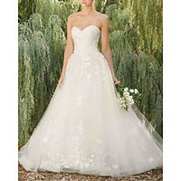 A-Line Wedding Dresses Sweetheart Neckline Floor Length Lace Tulle Sleeveless Country Romantic with Appliques 2021 miniinthebox - thumbnail
