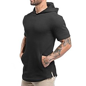 mens hipster hip hop workout short sleeve hoodies hooded pullover gym sweatshirts with kanga pocket t07 - black - x-large Lightinthebox
