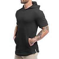 mens hipster hip hop workout short sleeve hoodies hooded pullover gym sweatshirts with kanga pocket t07 - black - x-large Lightinthebox - thumbnail