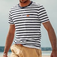 Men's T shirt Tee Tee Tee Top Striped Crew Neck Street Vacation Short Sleeve Pocket Clothing Apparel Fashion Designer Basic Lightinthebox