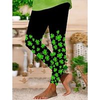 Women's Leggings Long Print High Cut Micro-elastic High Waist Active Fashion St.Patrick's Day Festival Green S M Spring Lightinthebox - thumbnail