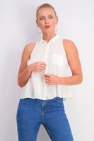 Womens Sleeveless Plain Top  Off White - thumbnail