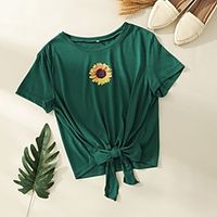 Women's Floral Theme T shirt Graphic Sunflower Bow Print Round Neck Vintage Hawaiian Tops Green Lightinthebox - thumbnail