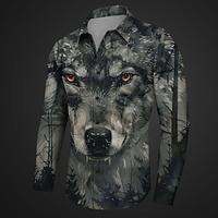 Animal Tree Wolf Subcultural Men's Printed Shirts Party Street Vacation Spring Summer Turndown Long Sleeve Black, Green S, M, L 4-Way Stretch Fabric Shirt Lightinthebox