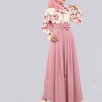 Women's Swing Dress Maxi long Dress Green Blue Pink Long Sleeve Floral Ruched Bow Button Spring Summer Crew Neck Elegant Muslim Ramadan 2021 S M L XL XXL Lightinthebox - thumbnail