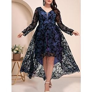 A-Line Plus Size Curve Mother of the Bride Dress Wedding Guest Plus Size Elegant V Neck Asymmetrical Ankle Length Lace Long Sleeve with Pleats 2023 Lightinthebox