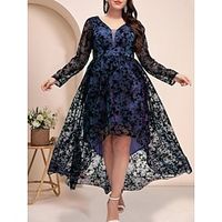 A-Line Plus Size Curve Mother of the Bride Dress Wedding Guest Plus Size Elegant V Neck Asymmetrical Ankle Length Lace Long Sleeve with Pleats 2023 Lightinthebox - thumbnail