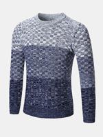 Mens Fall Winter Fashion Hit Color Knitted Round Neck Long Sleeve Casual Sweater