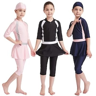 Arabian Muslim Kid's Girls' Religious Saudi Arabic Swimwear Swimsuits For Spandex Chinlon Ramadan Leotard / Onesie Skirt Headpiece miniinthebox