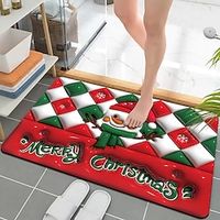 Bath Rugs, Quick Dry IndoorOutdoor Rug Mat, Merry Christmas Santa Claus Hanging Upside Down Red Background Rubber Non-Slip Absorbent Thin Doormat for Bathroom, Bedroom, Front Door, Kitchen Lightinthebox - thumbnail