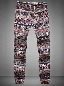 Tribal Printed Striped Elastic Waist Men's Casual Pants