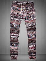 Tribal Printed Striped Elastic Waist Men's Casual Pants - thumbnail