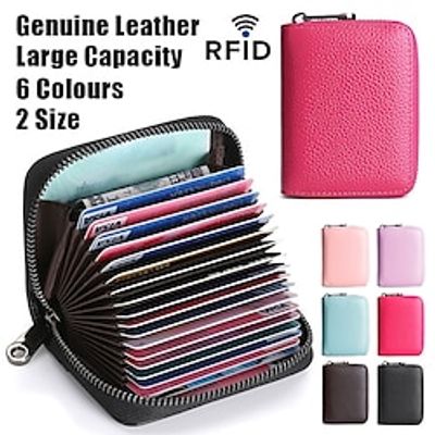 Men's Women's Wallet Credit Card Holder Wallet Leather Shopping Daily Holiday Zipper Large Capacity Waterproof Lightweight Solid Color Black Pink Light Purple Lightinthebox