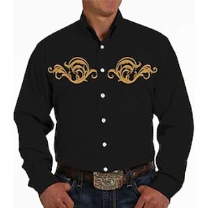 Men's Shirt Western Shirt Graphic Prints Turndown Yellow Gray Outdoor Street Long Sleeve Button-Down Print Clothing Apparel Vintage Streetwear Designer western style miniinthebox