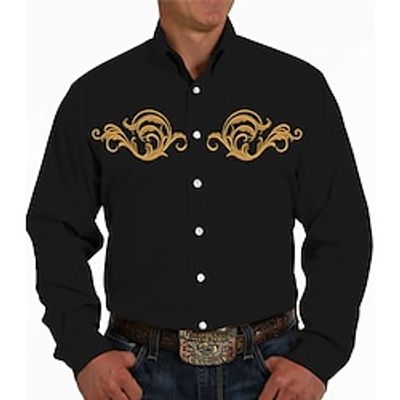 Men's Shirt Western Shirt Graphic Prints Turndown Yellow Gray Outdoor Street Long Sleeve Button-Down Print Clothing Apparel Vintage Streetwear Designer western style miniinthebox