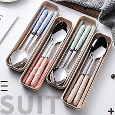 4 PCS Set Stainless Steel Portable Tableware Cutlery Set Fork Spoon Chopsticks with Box Outdoor Travel Lightinthebox