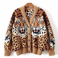 Leopard Casual Men's Knitting Print Cardigan Sweater Knitwear Outdoor Daily Vacation Long Sleeve V Neck Sweaters Brown Khaki Fall Winter S M L Sweaters Lightinthebox - thumbnail