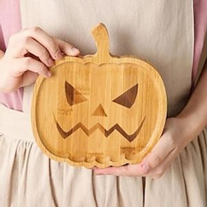 Halloween Pumpkin Plate, Wooden Tea Tray for Food, Cake, Candy, Biscuits, Snacks, Home Decoration, Creative Cute Party Dinner Plates, Dinner Plates, Reusable for Party Lightinthebox