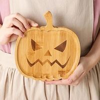 Halloween Pumpkin Plate, Wooden Tea Tray for Food, Cake, Candy, Biscuits, Snacks, Home Decoration, Creative Cute Party Dinner Plates, Dinner Plates, Reusable for Party Lightinthebox - thumbnail