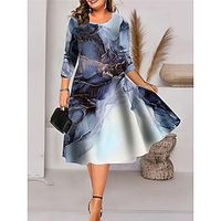 Women's Plus Size Party Dress Cocktail Dress Wedding Guest Dress Midi Dress Pink Navy Blue Blue Long Sleeve Ombre Print Spring Fall Winter Crew Neck Fashion Winter Dress Wedding Guest Vacation 2023 L Lightinthebox - thumbnail