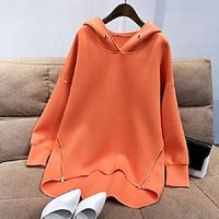 Women's Hoodie Zipper Solid  Plain Color Batwing Sleeve Regular Spring   Fall Green Purple Pink Orange Black Lightinthebox - thumbnail