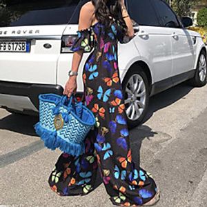 Women's Casual Streetwear Street Daily High Waist Black Jumpsuit Animal Backless Print miniinthebox