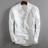 Men's Shirt Linen Shirt Summer Shirt Beach Shirt Cotton Linen Shirt White Cotton Shirt White Dark Blue Light Blue Long Sleeve Plain Band Collar Spring Fall Hawaiian Holiday Clothing Apparel Lightinthebox