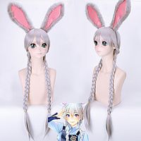 Zootopia Judy Cosplay Wigs Women's Braid 32 inch Heat Resistant Fiber Curly Gray Teen Adults' Anime Wig miniinthebox - thumbnail