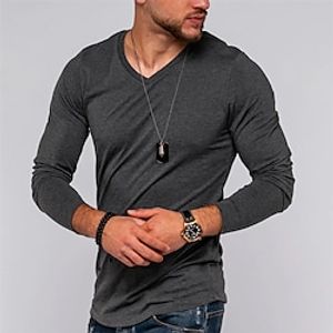 Men's T shirt Tee Solid Colored V Neck Navy Blue Gray White Street Sports Long Sleeve Clothing Apparel Fashion Designer Casual Comfortable Lightinthebox