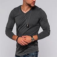 Men's T shirt Tee Solid Colored V Neck Navy Blue Gray White Street Sports Long Sleeve Clothing Apparel Fashion Designer Casual Comfortable Lightinthebox - thumbnail