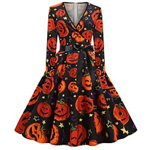 Pumpkin Flapper Dress Adults' Women's Vintage Pattern Dress New Year Festival Christmas Halloween Festival / Holiday Terylene Black Women's Easy Carnival Costumes Pumpkin / Belt miniinthebox