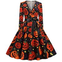 Pumpkin Flapper Dress Adults' Women's Vintage Pattern Dress New Year Festival Christmas Halloween Festival / Holiday Terylene Black Women's Easy Carnival Costumes Pumpkin / Belt miniinthebox - thumbnail