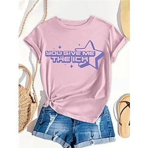 Women's T shirt Tee 100% Cotton Star Letter Daily Weekend Black White Pink Print Short Sleeve Fashion Basic Round Neck Regular Fit Summer Lightinthebox