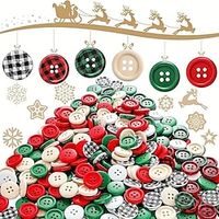 60pcs, Christmas Wooden Buttons, 6 Colors, 0.79, Lattice Wooden Buttons, 4 Holes, Black Red Wooden Buttons, Lattice Craft Buttons, Round Decorative Buttons, DIY Sewing Christmas Stocking Decoration, miniinthebox - thumbnail