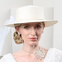 Hats Polyester Fiber Bowler  Cloche Hat Straw Hat Sun Hat Casual Holiday Elegant Sun Protection With Faux Pearl Headpiece Headwear Lightinthebox