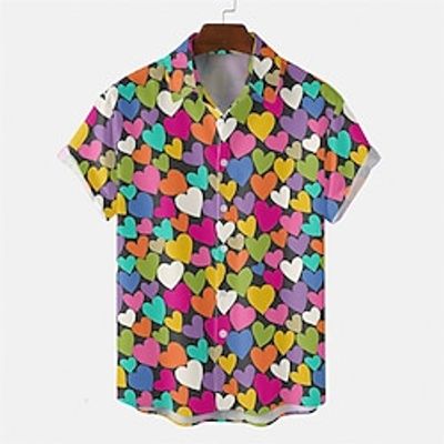 Heart Mouth Casual Men's Shirt Button Up Shirt Casual Shirt Daily Wear Date Vacation Spring  Summer Lapel Short Sleeves Dark Red, White, Pink S, M, L Polyester Shirt Valentine's Day Lightinthebox