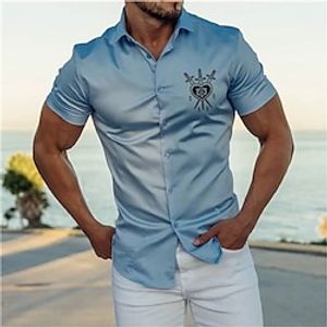 Men's Shirt Hot Stamping Graphic Patterned Weapon Turndown Street Casual Button-Down Print Short Sleeve Tops Designer Casual Fashion Big and Tall Blue  Summer Lightinthebox