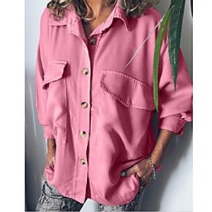 Women's Blouse Shirt Solid Colored Long Sleeve Patchwork Shirt Collar Basic Tops Black Blushing Pink Khaki miniinthebox