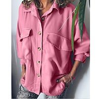 Women's Blouse Shirt Solid Colored Long Sleeve Patchwork Shirt Collar Basic Tops Black Blushing Pink Khaki miniinthebox - thumbnail