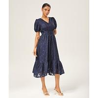 Textured Jacquard Ruffle Belted Dress