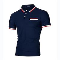 Men's Cotton Polo Shirt Golf Shirt Work Casual Lapel Short Sleeve Basic Modern Color Block Stripes Patchwork Button Spring Summer Regular Fit Black White Navy Blue Light Grey Cotton Polo Shirt Lightinthebox