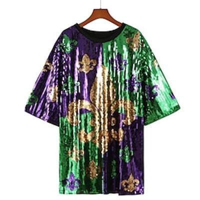 Women's Mardi Gras Carnival Shirt Blouse Sparkly Green Sequins Sleeveless Party Casual Fashion Round Neck Regular Fit Spring  Summer Lightinthebox