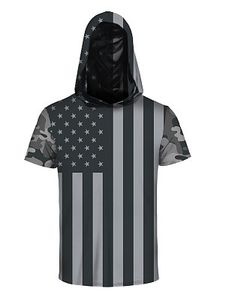Hooded US Flag Printed Men Short Sleeve T-Shirt