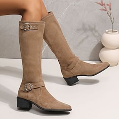 Women's Boots Suede Shoes Plus Size Outdoor Work Daily Knee High Boots Buckle Block Heel Chunky Heel Pointed Toe Fashion Elegant Classic Faux Suede Loafer Solid Color Brown Lightinthebox