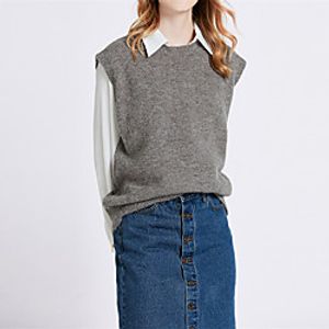 Women's Vest Classic Style Solid Color Basic Casual Sleeveless Sweater Cardigans Round Neck Fall Winter Grey Camel Dark Green  Holiday Lightinthebox