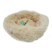 Nutrapet Grizzly Velor Plush Round Pet Bed Light Beige Large - 71 x 20 cm