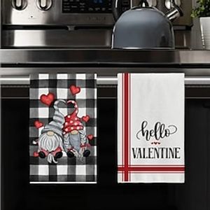 Hand Towels, Scouring Pad, Buffalo Plaid Gnome Truck Hello Valentine's Day Pattern Dish Cloth, Seasonal Valentine's Day Decoration, Kitchen Supplies Lightinthebox
