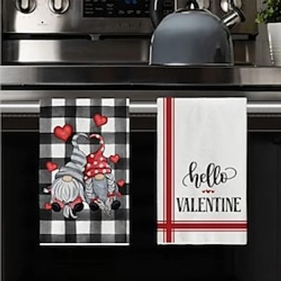 Hand Towels, Scouring Pad, Buffalo Plaid Gnome Truck Hello Valentine's Day Pattern Dish Cloth, Seasonal Valentine's Day Decoration, Kitchen Supplies Lightinthebox