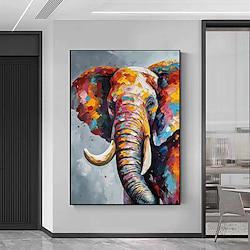 Wall decor painting hand painted Colorful elephant Oil Painting on Canvas animal painting large 3d oil painting hand painted wall animal painting Texture Acrylic animal oil painting for living room Lightinthebox